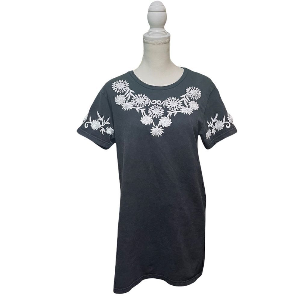 LA HEARTS EMBROIDERED TUNIC MINI DRESS BLACK LARGE